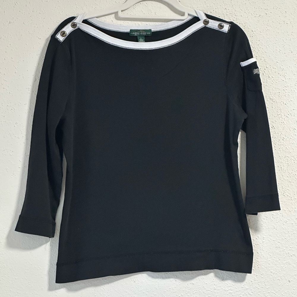 Ralph lauren polo jeans co womens top Black W White Piping Size Large Preowned.